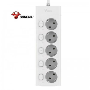 10 Ft  Power Socket 5 AC Outlets Electric Power Strip Individual Switch Extension Cord