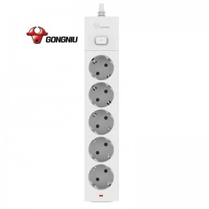 GONGNIU German 10 Ft Power Strip Individual Switch 5 AC Outlet Surge Protector Extension Cord