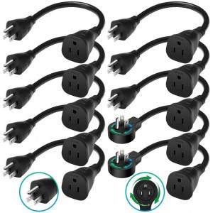 PACK 14AWG Short Power Extension Cord 360 degree Rotating Flat Plug 1875W outlet 15A 1FT