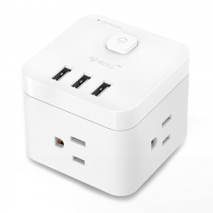 BULL Cube Portable Mobile Outlet 3 USB 3 AC Surge Protector Cordless Power Strip