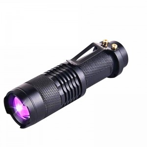 Ninghai manufacturer provide 365Nm led purple light zoom uv flashlight